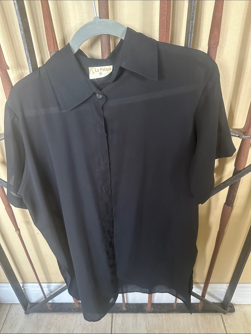La Petapa Black Sheer Button-Front Blouse